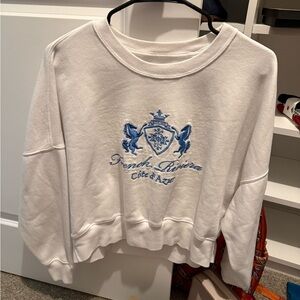 Abercrombie & Fitch White Sweatshirt with Blue Embroidery